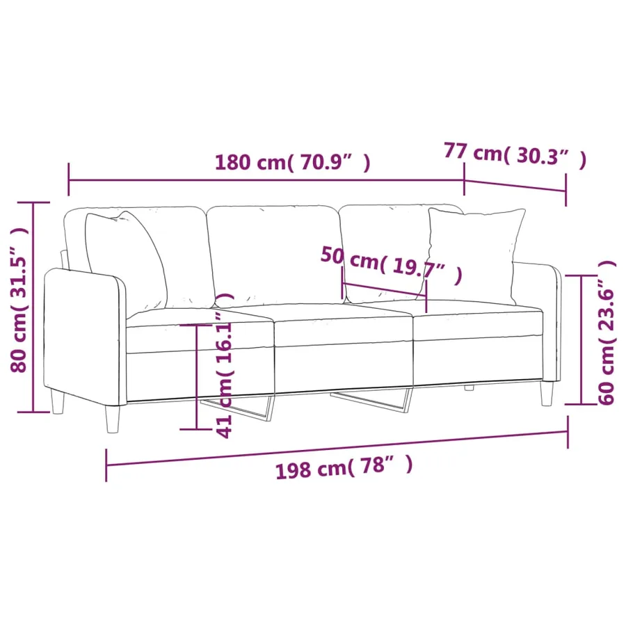 Canapé 3 places avec oreillers décoratifs crème 180 cm tissu - 8