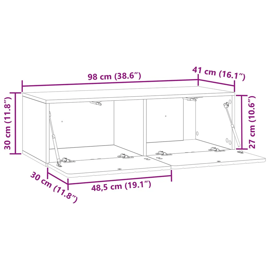 Meuble TV mural 98 x 41 x 30 cm Gris béton Bois d'ingénierie - 11