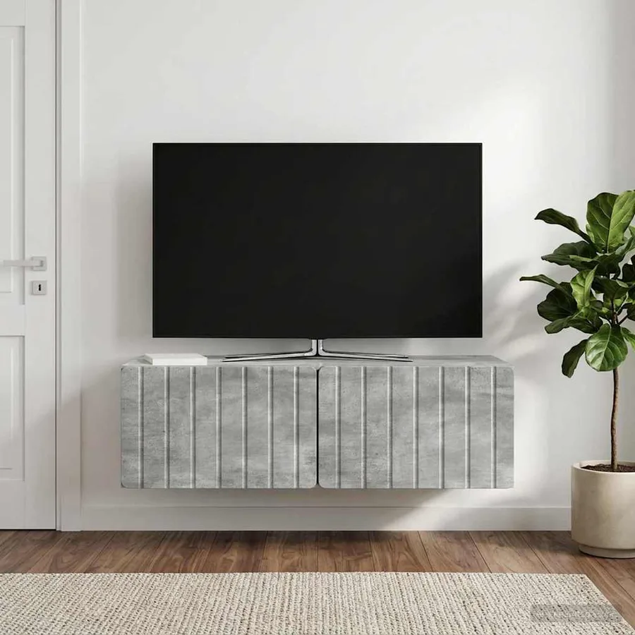 Meuble TV mural 98 x 41 x 30 cm Gris béton Bois d'ingénierie - 4