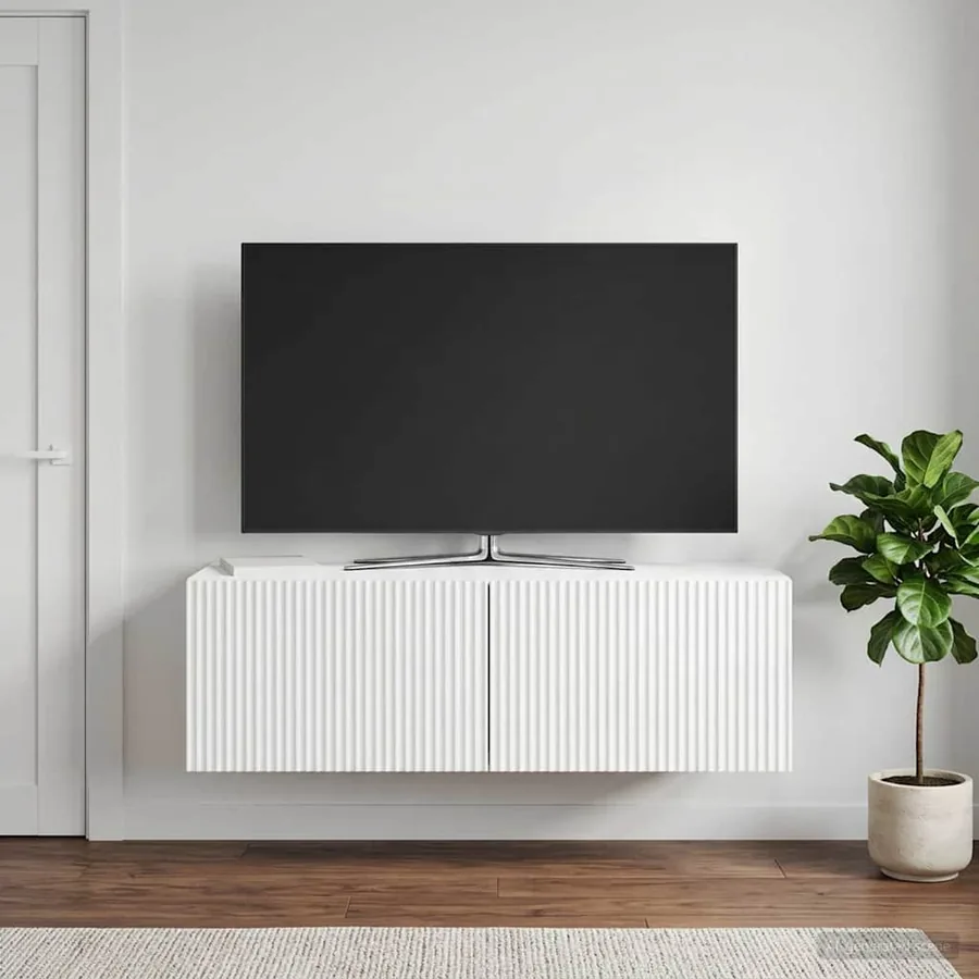 Meuble TV mural Montage mural Blanc brillant 98 x 31 x 30 cm