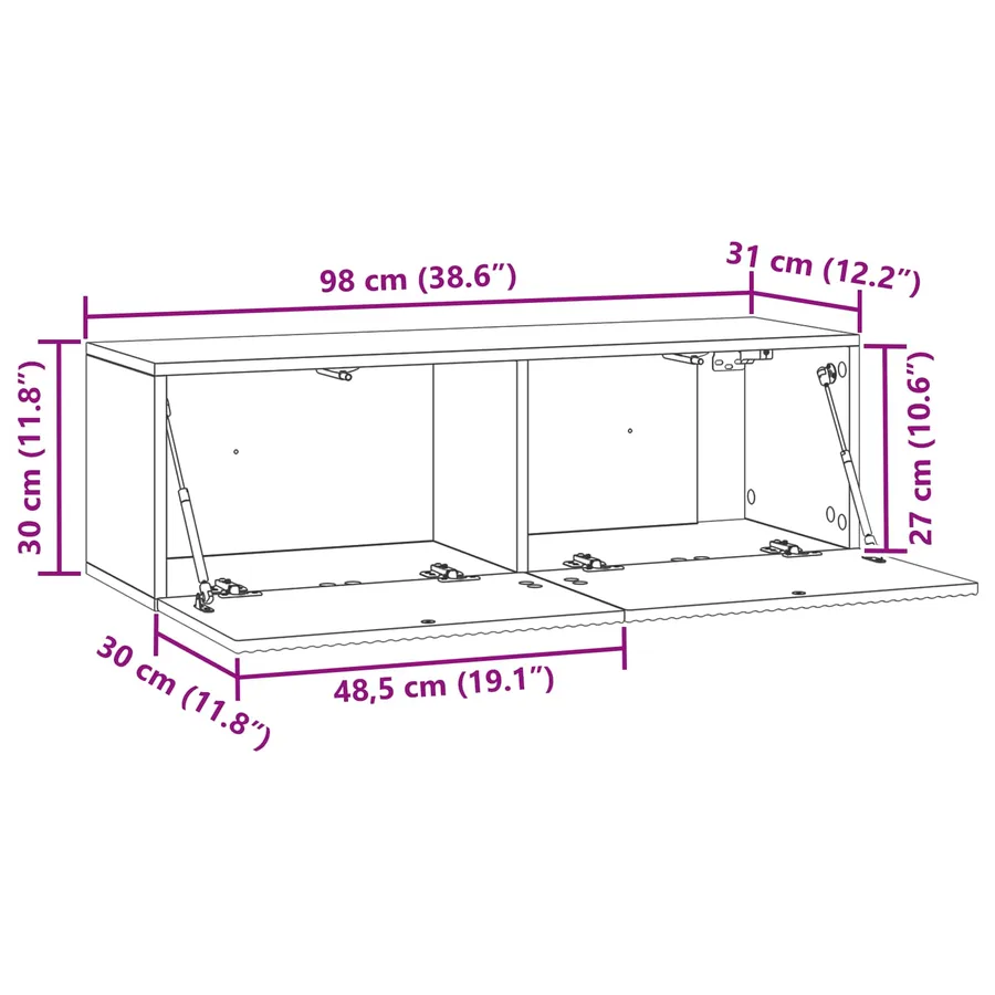 Meuble TV mural Montage mural Blanc brillant 98 x 31 x 30 cm - 11