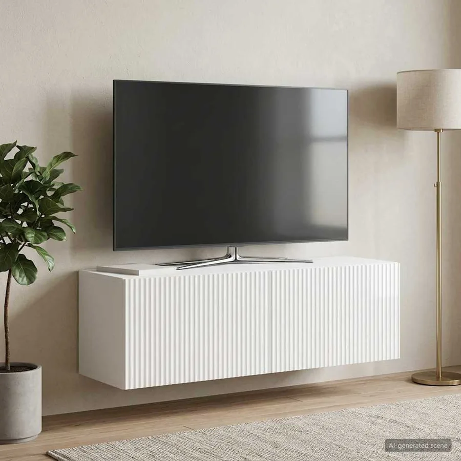 Meuble TV mural Montage mural Blanc brillant 98 x 31 x 30 cm - 4