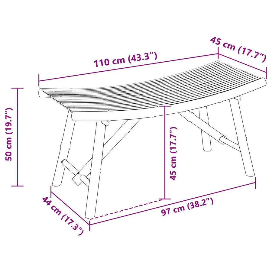 Banc de jardin Naturel 110 x 45 x 50 cm Bambou - 9