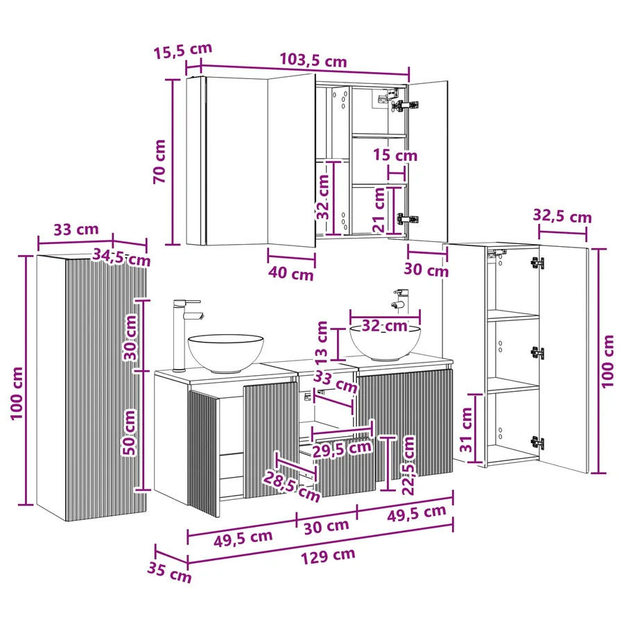 Ensemble de mobilier de salle de bain 6 pcs Chêne Sonoma - 16