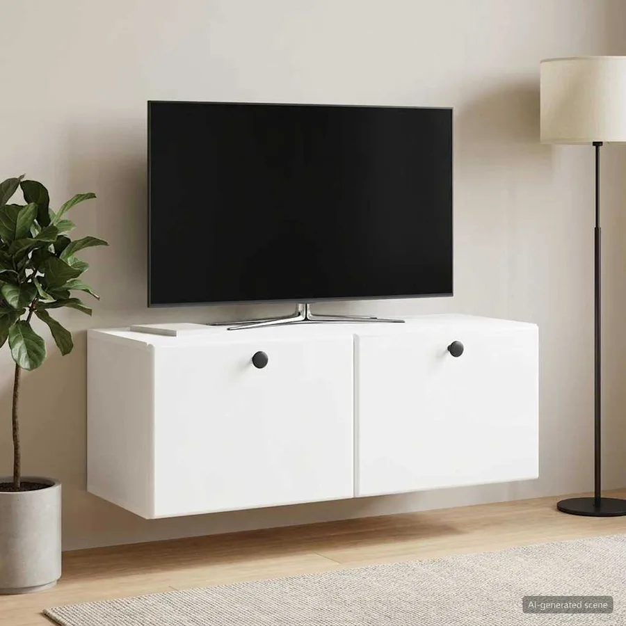 Meuble TV mural 78,5 x 31 x 30 cm Blanc Bois d'ingénierie - 4