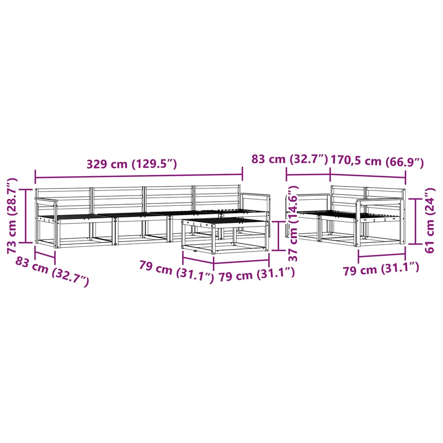 Ensemble de canapés d'extérieur 7 pcs Naturel - 10