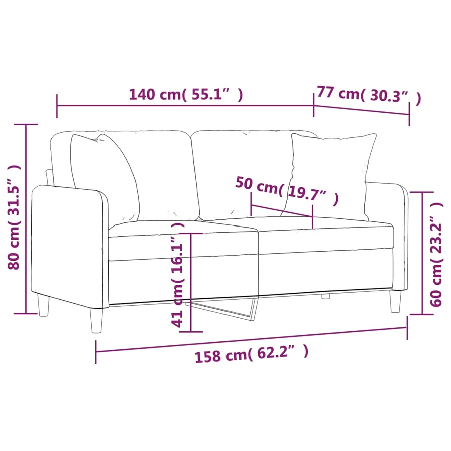 Canapé 2 places avec oreillers gris foncé 140 cm tissu - 8