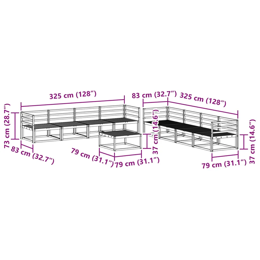 Ensemble de canapés d'extérieur 9 pcs Naturel - 10
