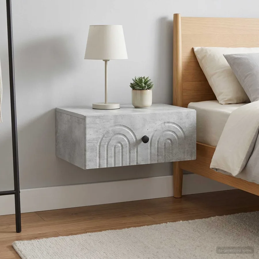 Cabinet de chevet mural 2 pcs Gris béton 49 x 34,5 x 20 cm - 4