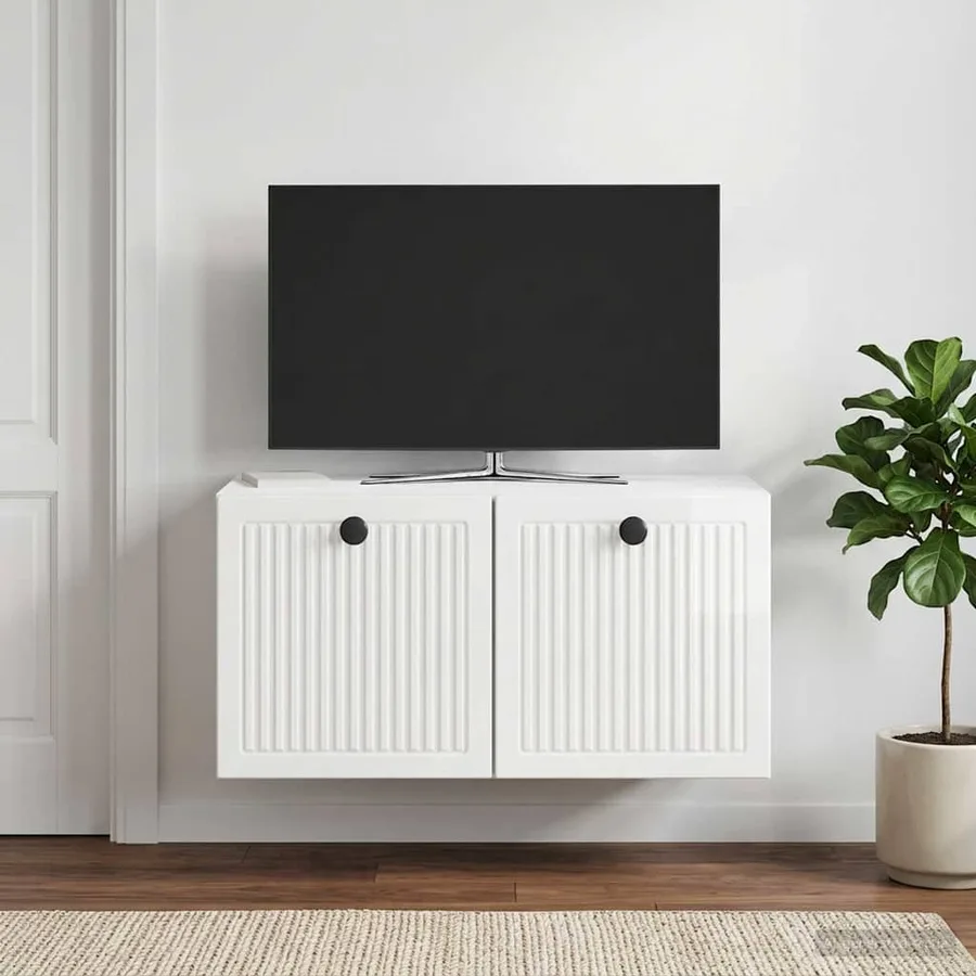 Meuble TV mural Montage mural Blanc brillant 59,5 x 31 x 30 cm - 4