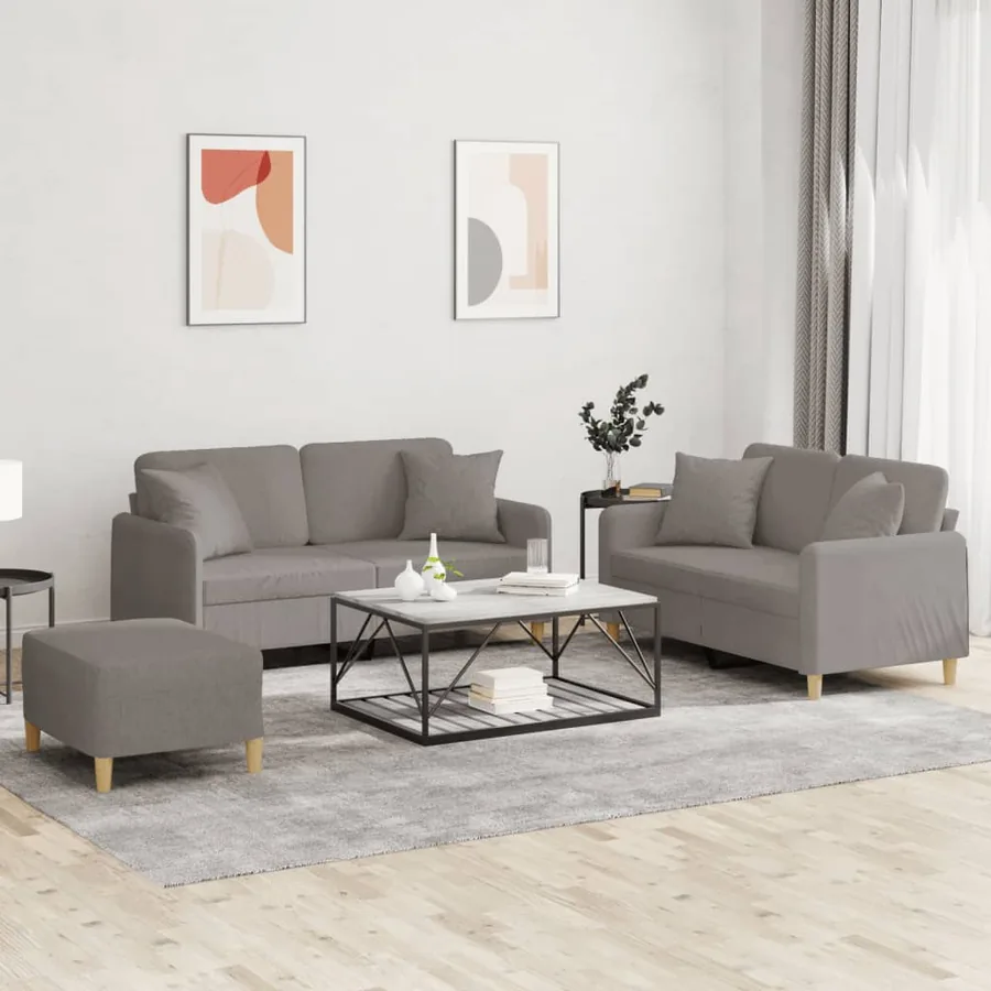 Ensemble de canapés 3 pcs avec coussins taupe tissu