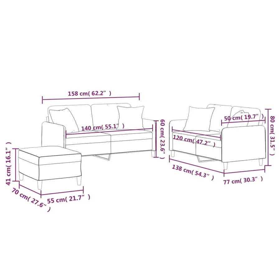 Ensemble de canapés 3 pcs avec coussins taupe tissu - 11