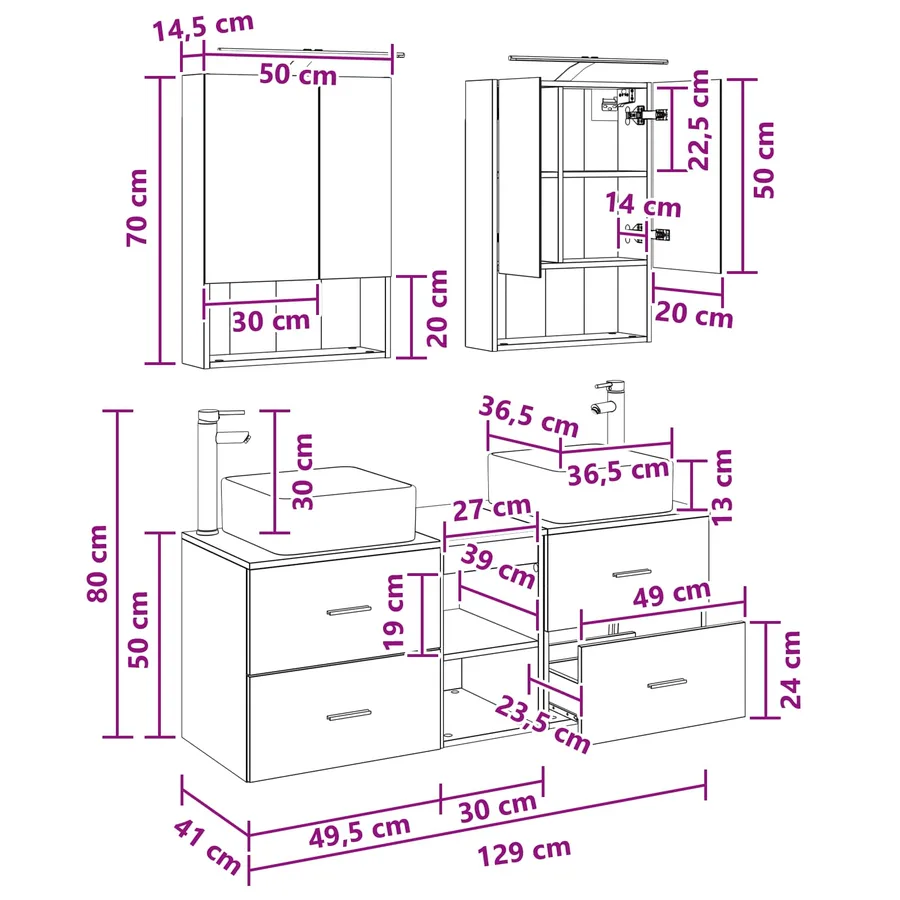 Ensemble de mobilier de salle de bain 5 pcs Chêne fumé - 14
