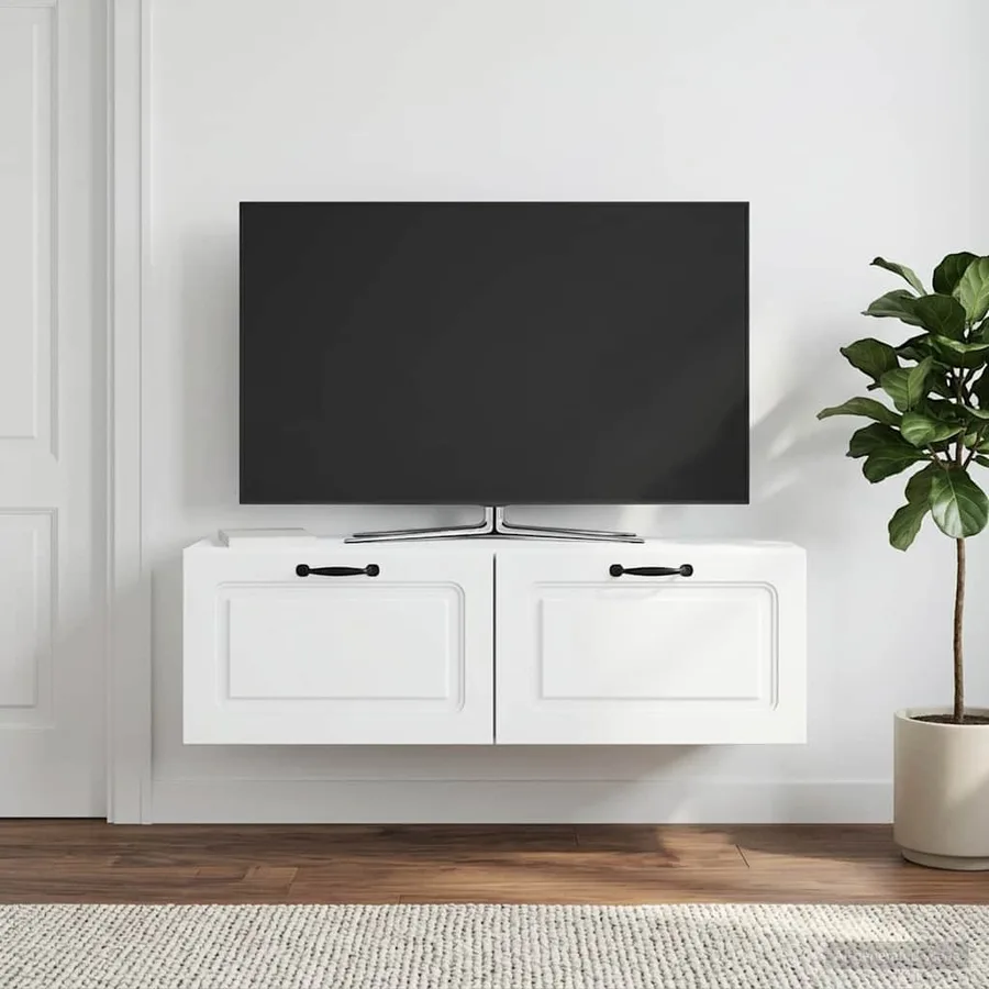 Meuble TV mural Blanc 98 x 31 x 30 cm Bois d'ingénierie - 4
