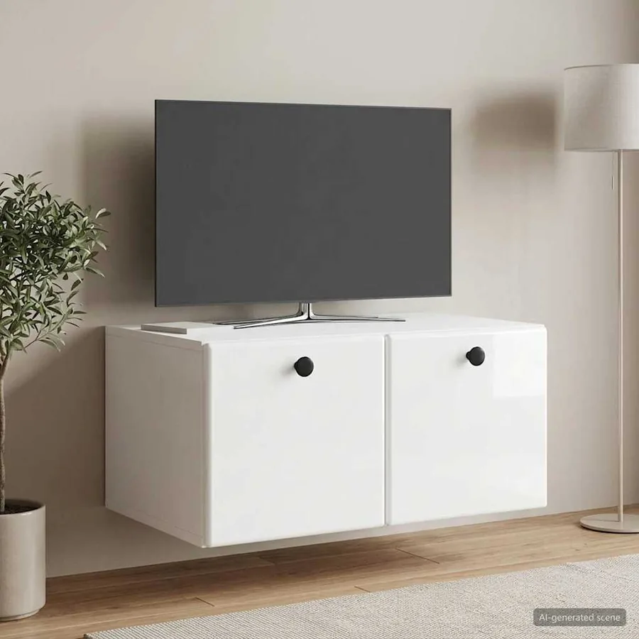 Meuble TV mural 59,5 x 41 x 30 cm Blanc brillant