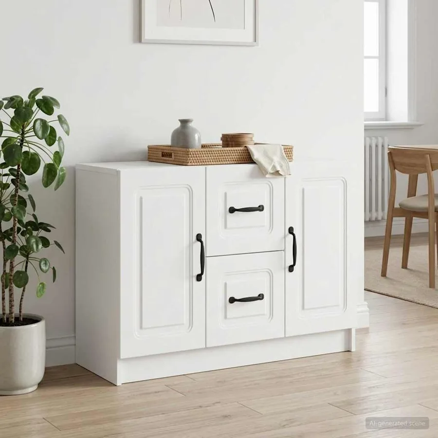 Buffet Blanc 89 x 34,5 x 57 cm Bois d'ingénierie - 4