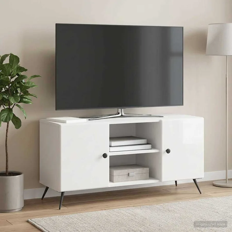 Meuble TV Blanc brillant 102 x 34,5 x 50 cm Bois d'ingénierie - 4