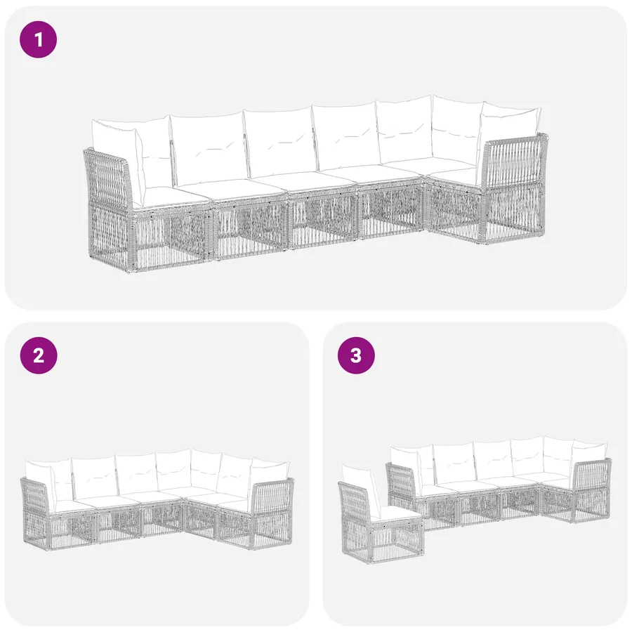 Ensemble de canapé de jardin 6 pcs Noir polyrotin - 6