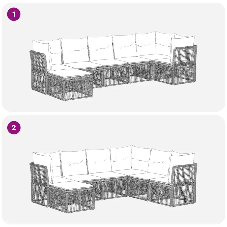 Ensemble de canapé de jardin 7 pcs Noir polyrotin - 7