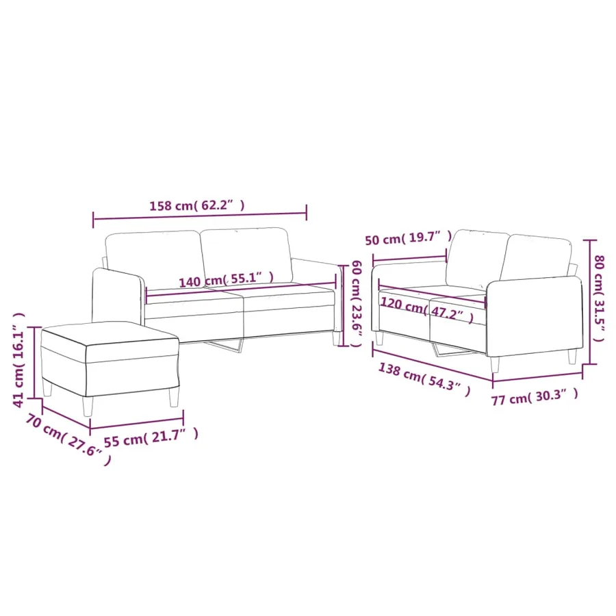 Ensemble de canapés 3 pcs avec coussins Jaune clair Tissu - 9