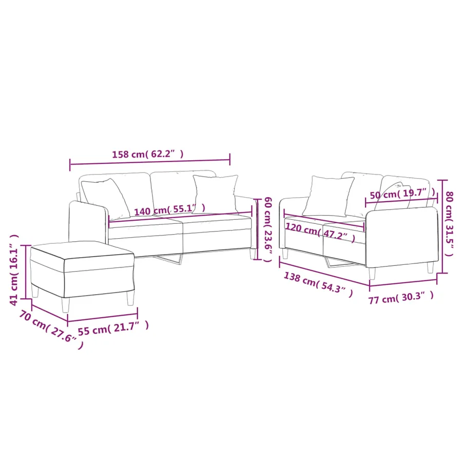 Ensemble de canapés 3 pcs avec coussins jaune clair tissu - 11