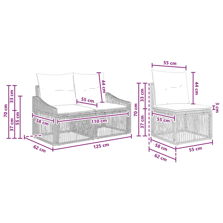 Ensemble de canapé de jardin 5 pcs Noir polyrotin - 7