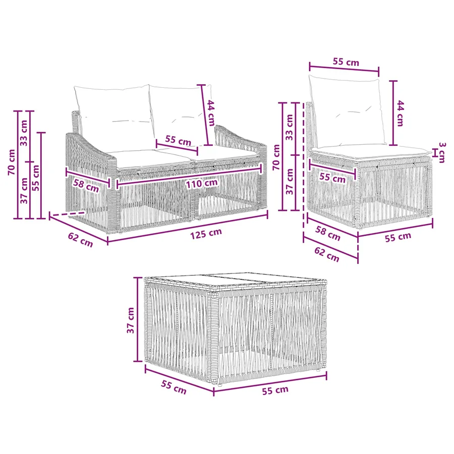 Ensemble de canapé de jardin 9 pcs Noir polyrotin - 9