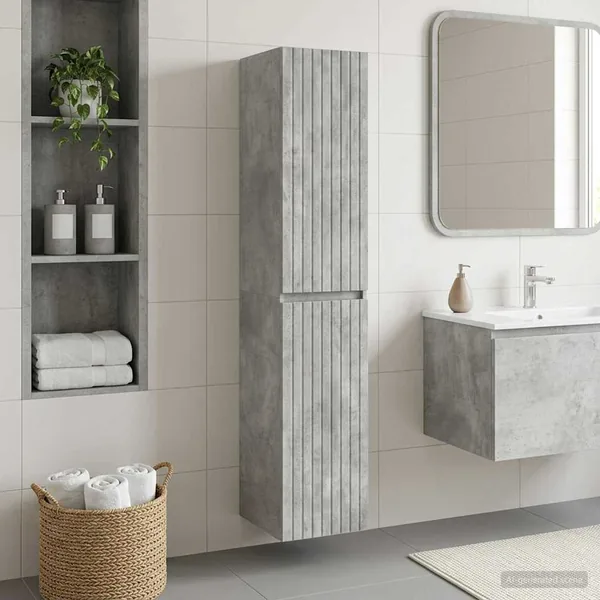 Cabinet de Salle de Bain Mural Gris béton 33 x 34,5 x 160 cm