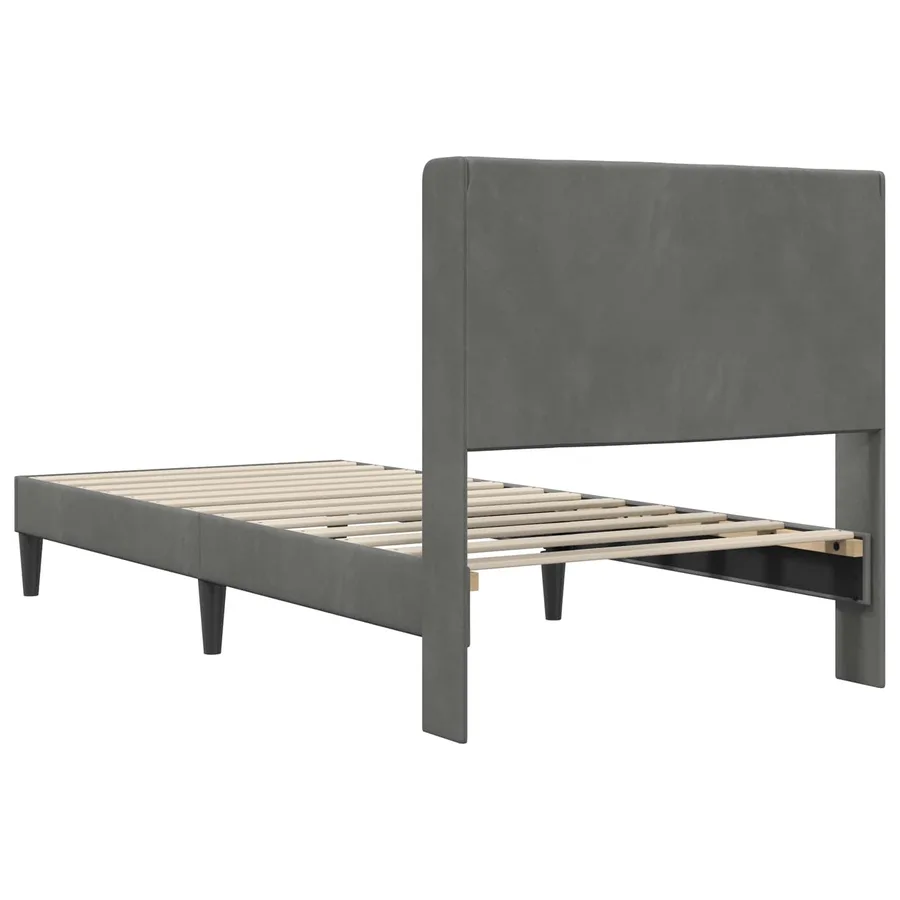 Cadre de lit avec tête de lit Gris foncé 90 x 190 cm Velours - 6
