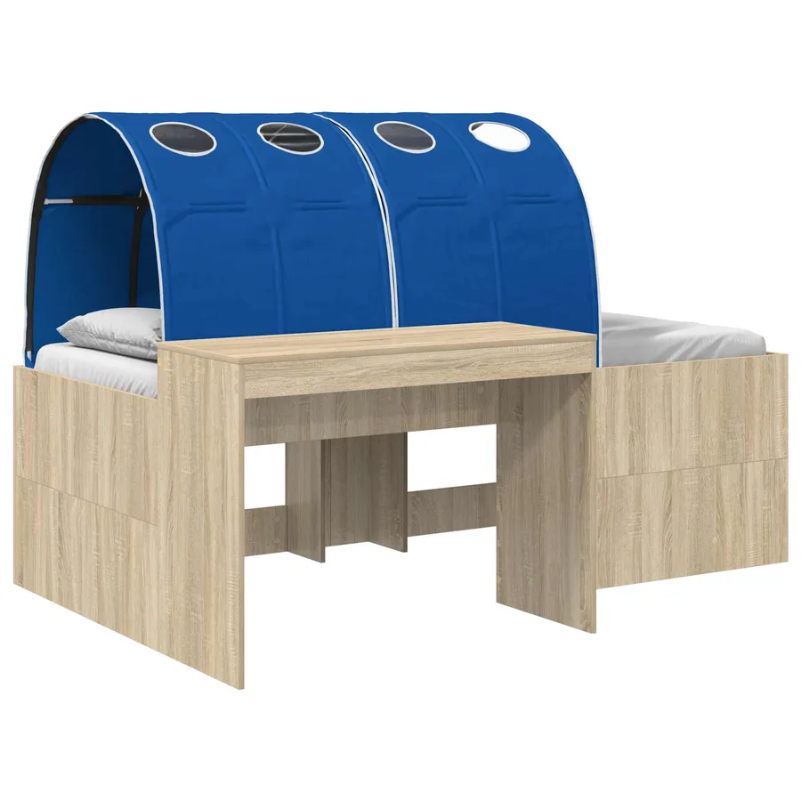Lit avec Tunnel 3 pc Chêne Sonoma et bleu Bois d'ingénierie - 2