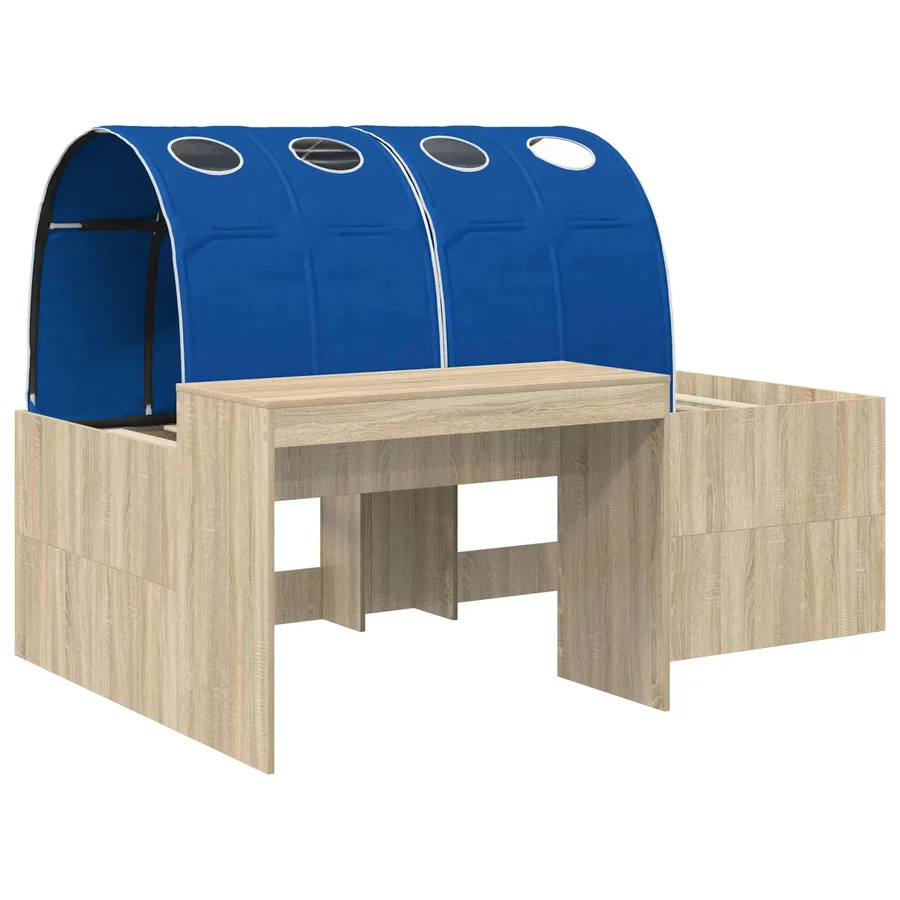 Lit avec Tunnel 3 pc Chêne Sonoma et bleu Bois d'ingénierie - 3