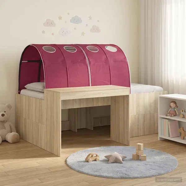 Lit avec Tunnel 3 pc Chêne Artisanal et Rouge Bois d'ingénierie