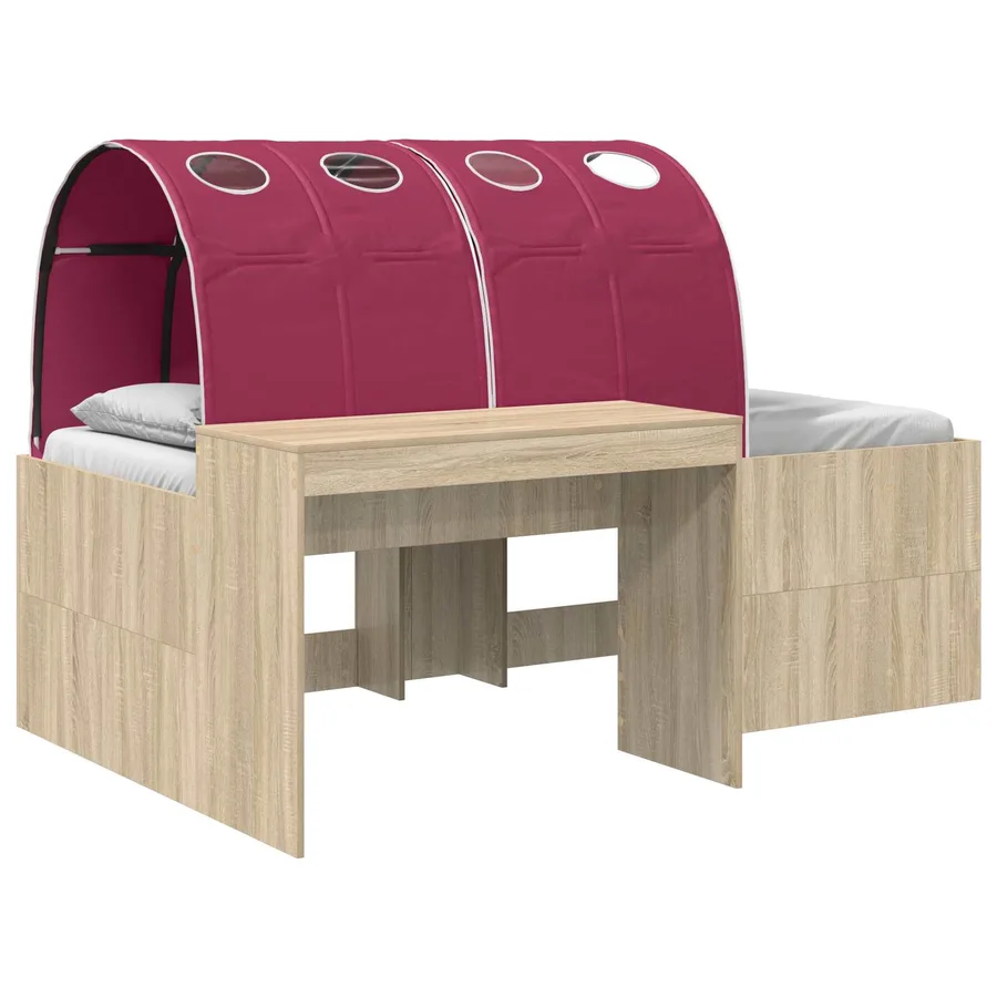Lit avec Tunnel 3 pc Chêne Artisanal et Rouge Bois d'ingénierie - 2
