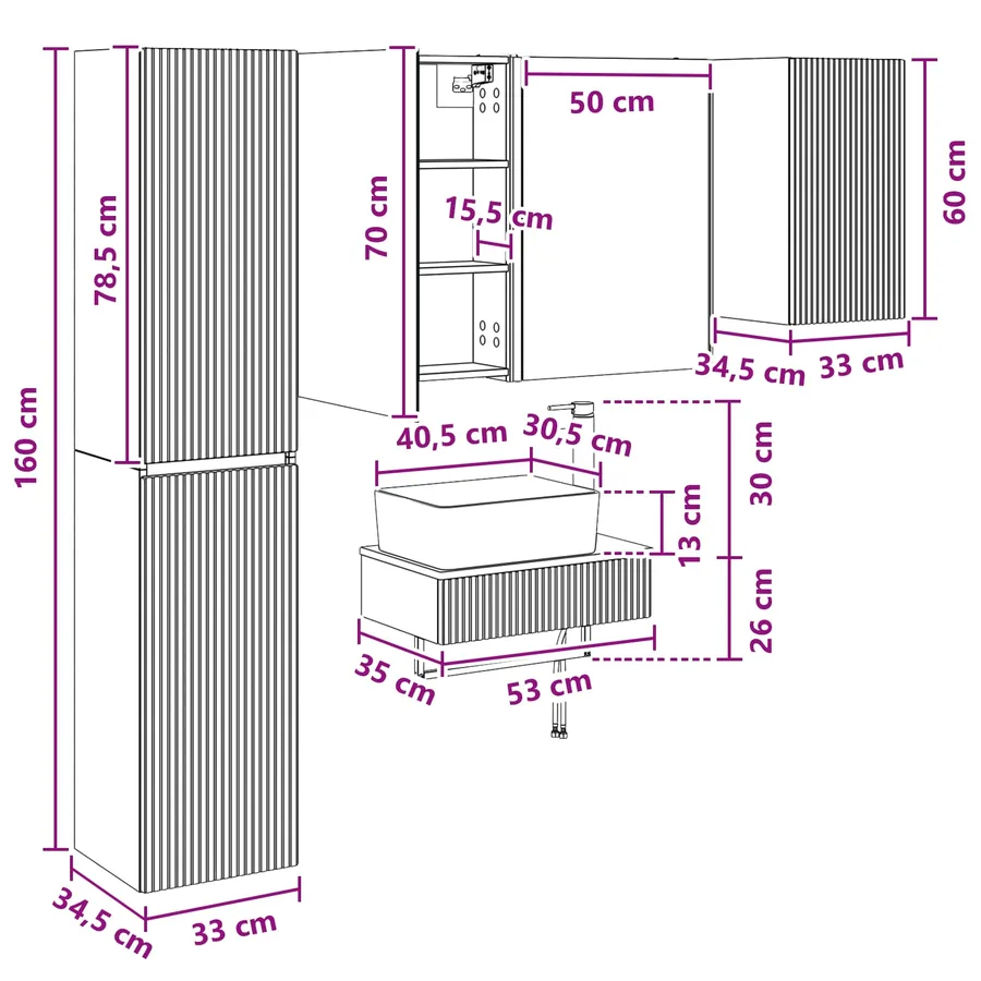 Ensemble de mobilier de salle de bain 5 pcs Chêne fumé - 15