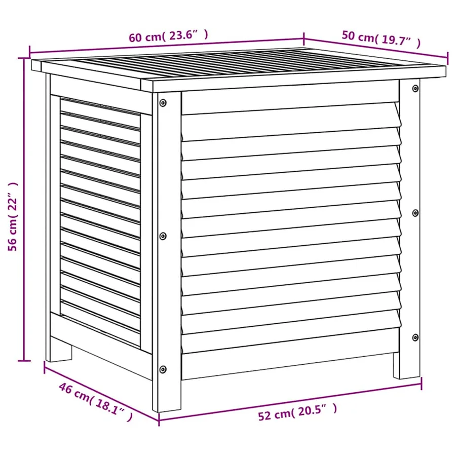 Boîte de rangement de jardin persiennes 60x50x56cm bois acacia - 12
