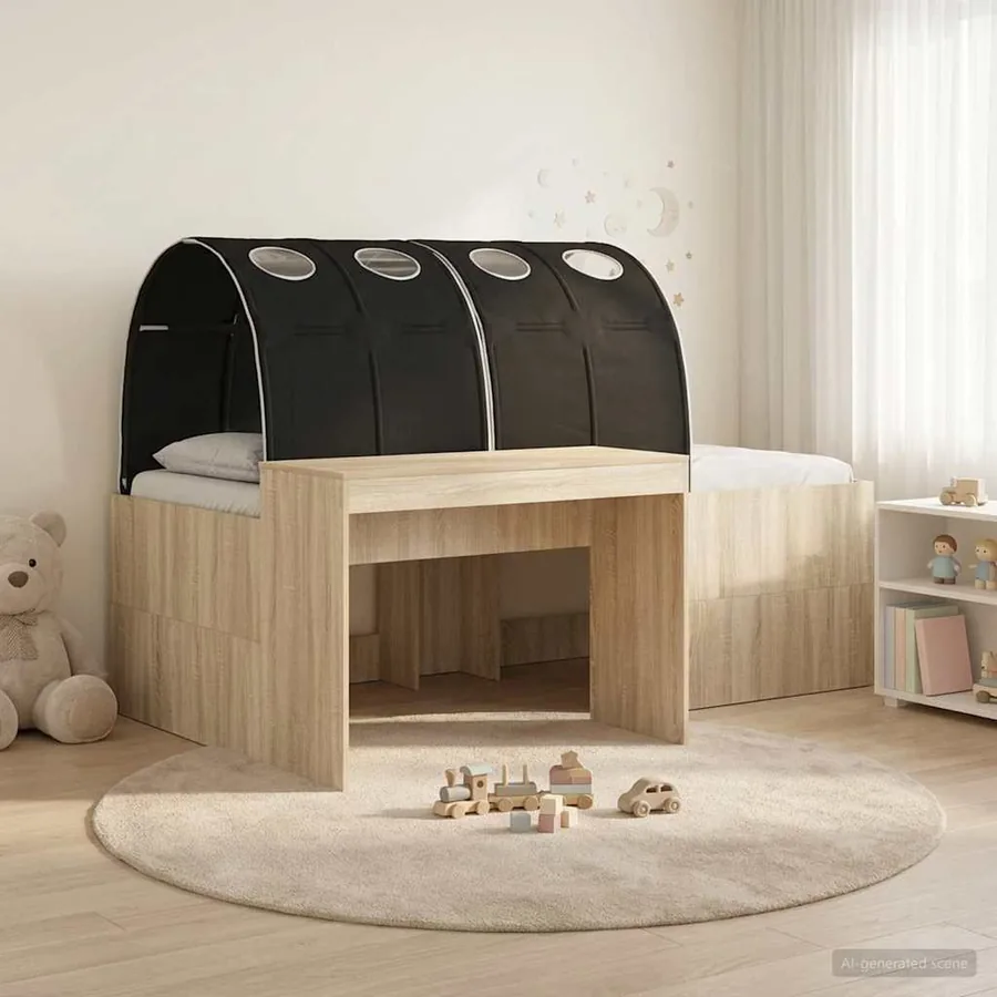Cadre de lit avec tunnel avec étagère 3 pc Chêne Sonoma et noir