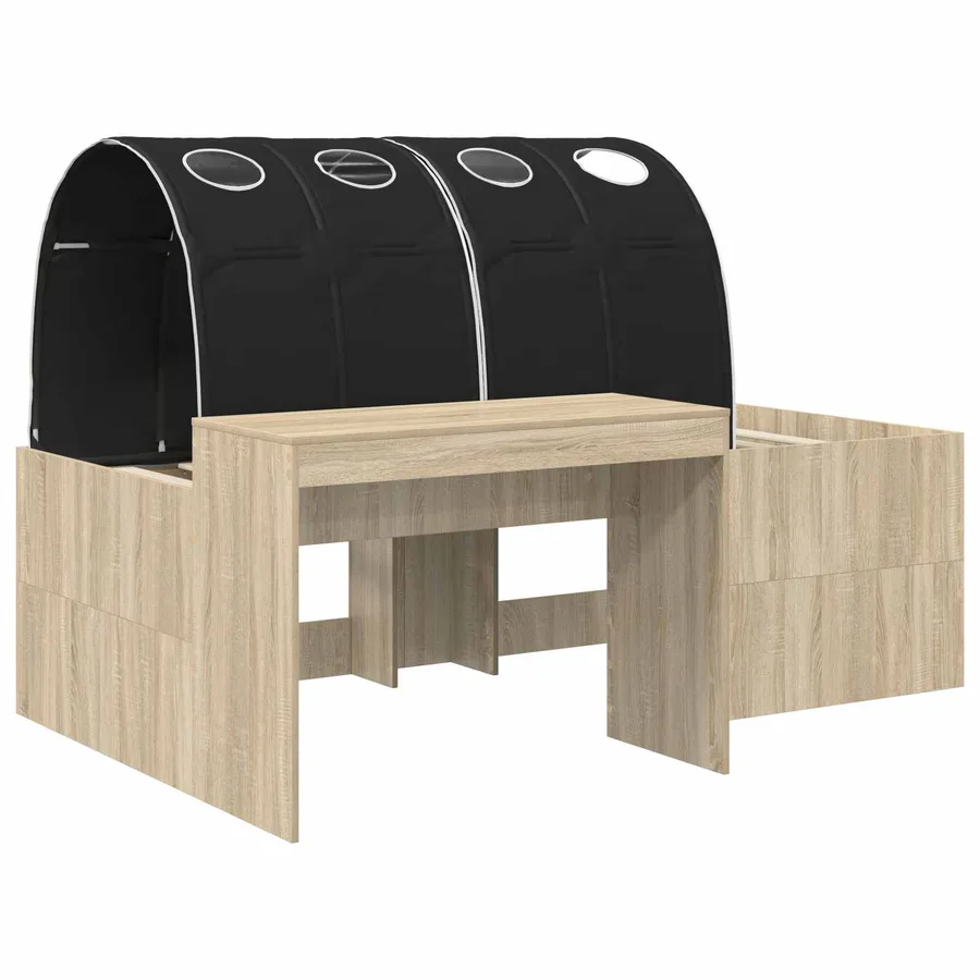 Cadre de lit avec tunnel avec étagère 3 pc Chêne Sonoma et noir - 3