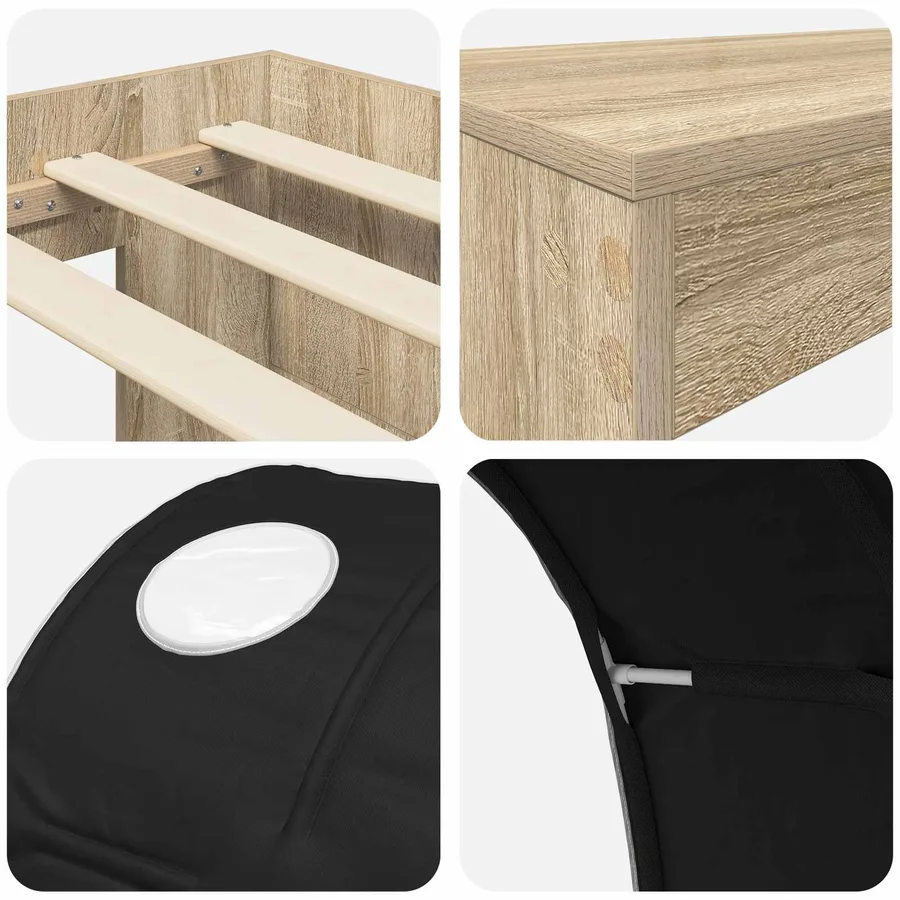 Cadre de lit avec tunnel avec étagère 3 pc Chêne Sonoma et noir - 9
