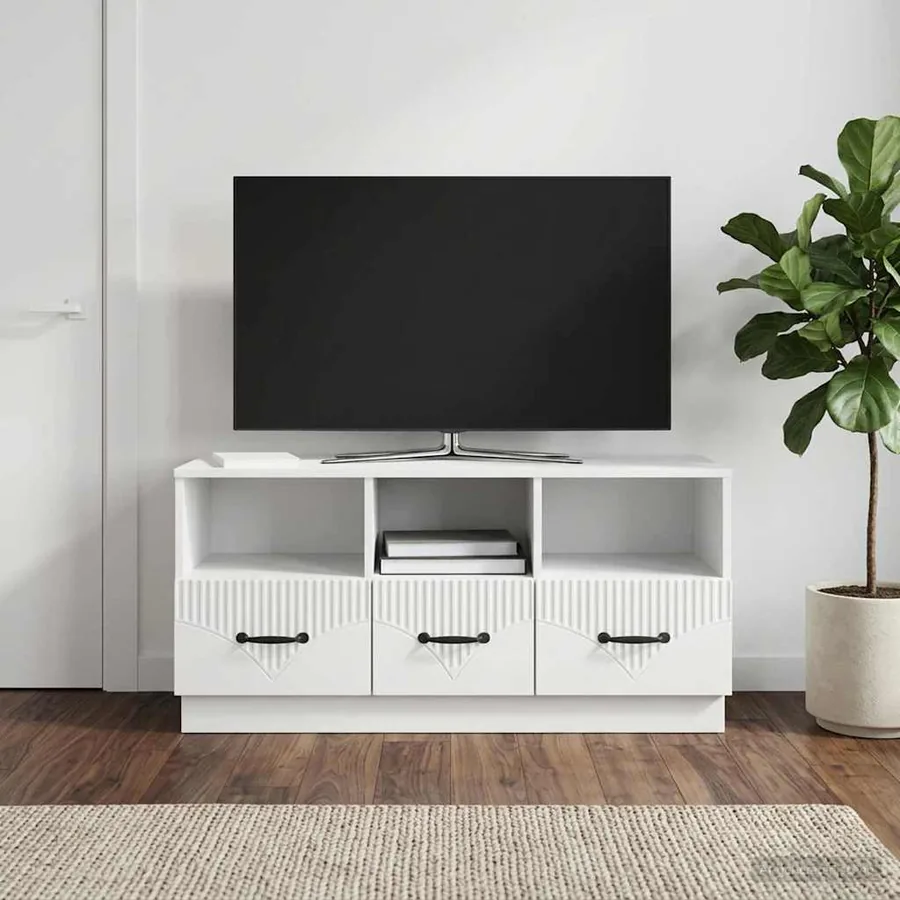 Meuble TV Blanc brillant 102 x 34,5 x 47 cm Bois d'ingénierie