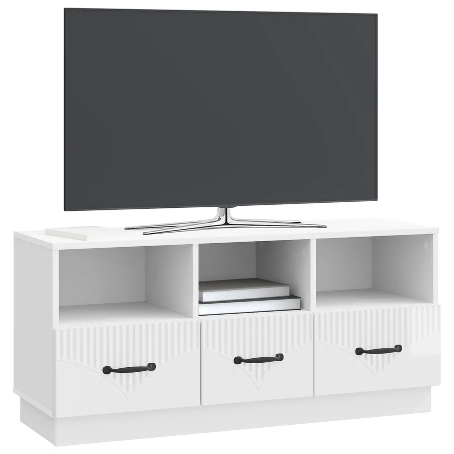 Meuble TV Blanc brillant 102 x 34,5 x 47 cm Bois d'ingénierie - 3