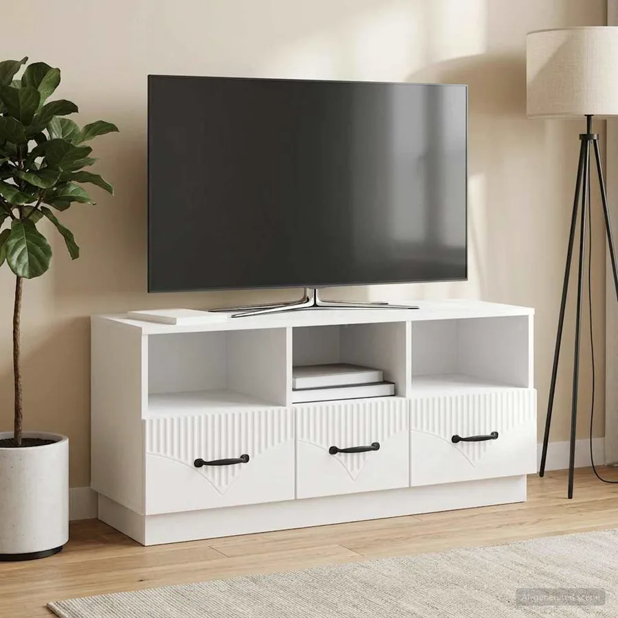 Meuble TV Blanc brillant 102 x 34,5 x 47 cm Bois d'ingénierie - 4