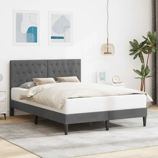 Cadre de lit avec tête de lit Gris foncé 120 x 200 cm Velours