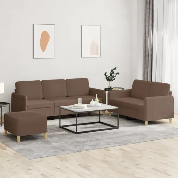 Ensemble de canapés 3 pcs avec coussins Marron Tissu