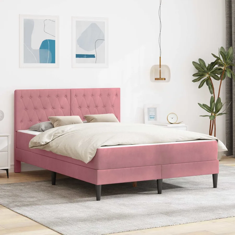 Cadre de lit avec matelas Rose 140 x 190 cm Velours