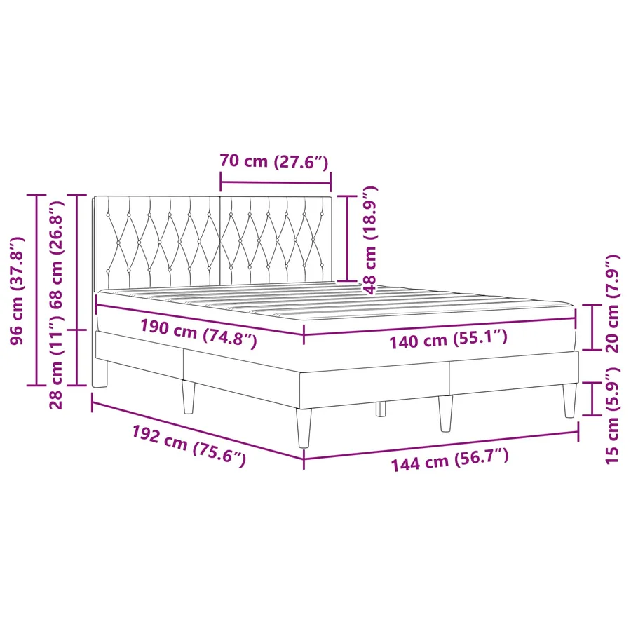 Cadre de lit avec matelas Rose 140 x 190 cm Velours - 11