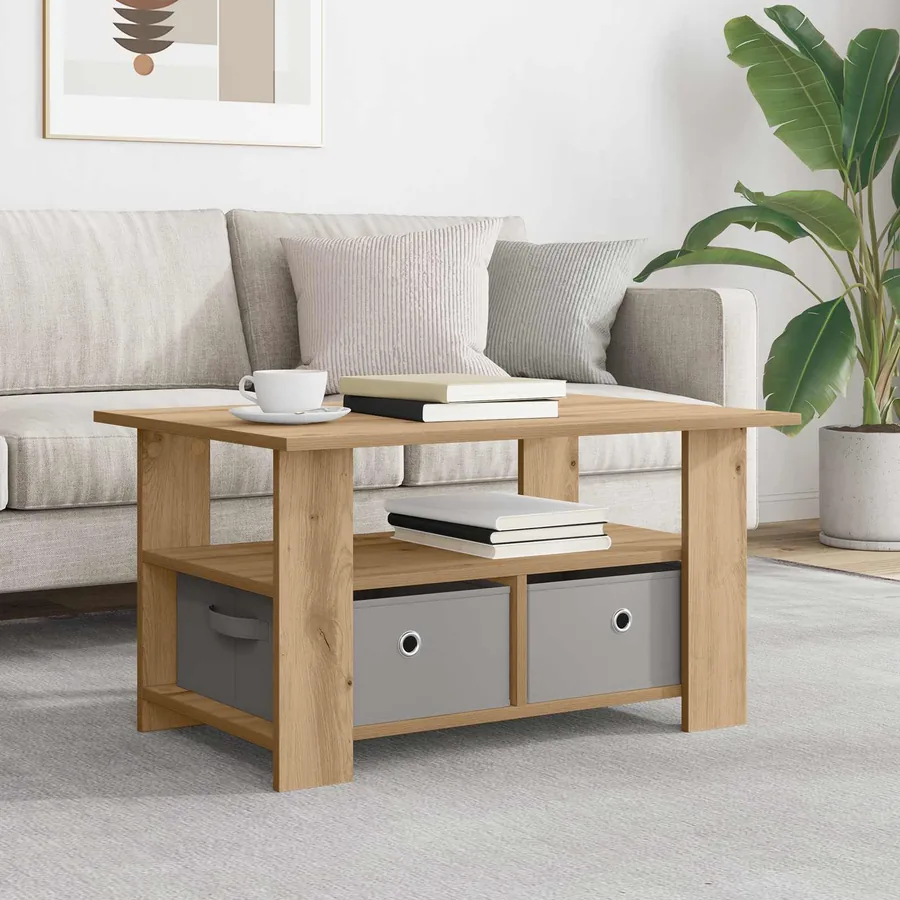 Table basse Chêne artisanal 77 x 55 x 42 cm Bois d'ingénierie
