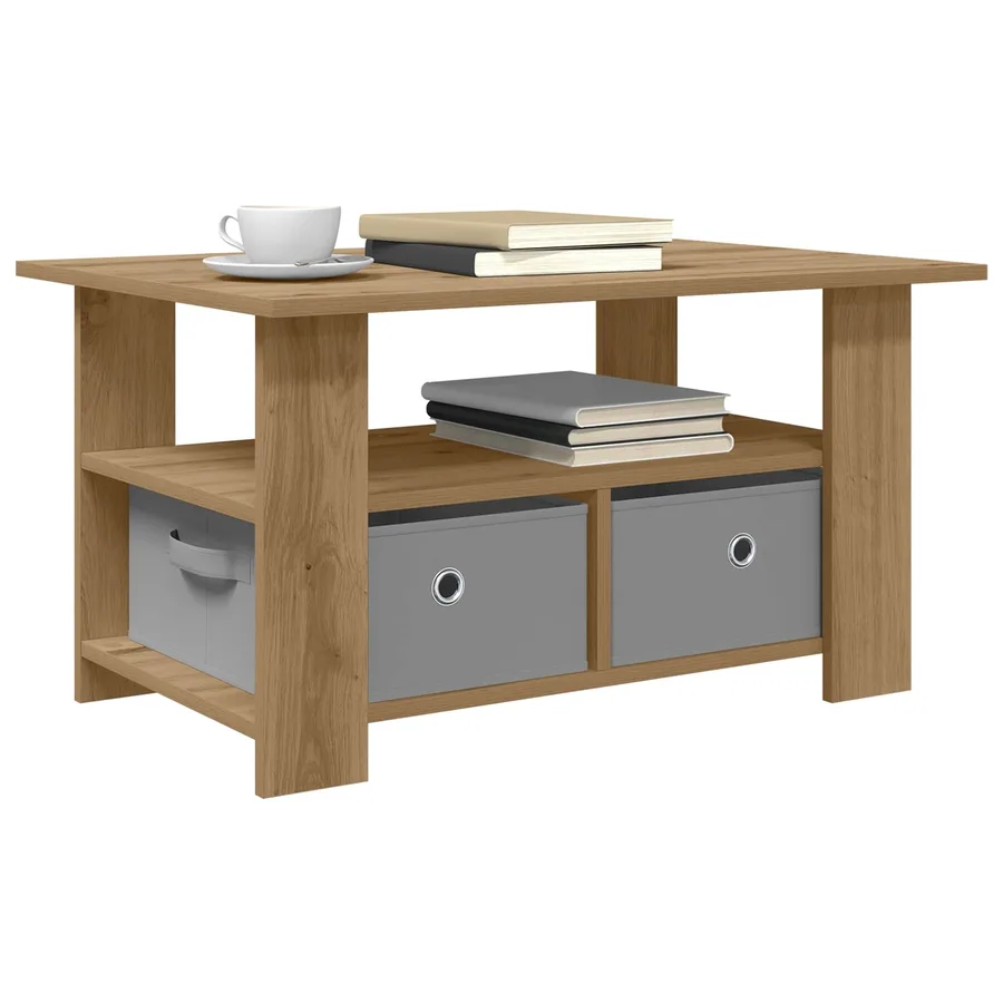 Table basse Chêne artisanal 77 x 55 x 42 cm Bois d'ingénierie - 3