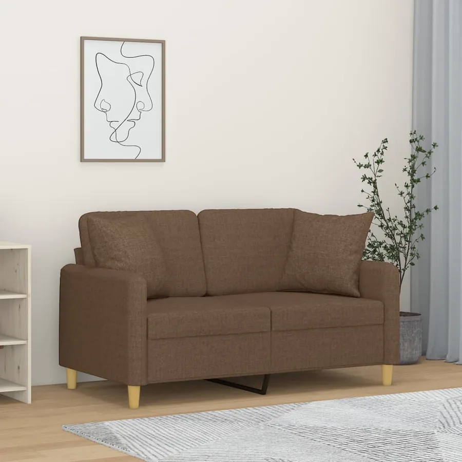 Canapé 2 places avec oreillers décoratifs marron 120 cm tissu