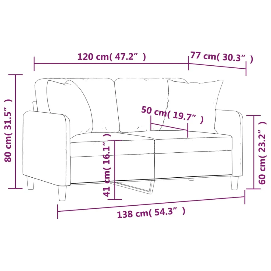 Canapé 2 places avec oreillers décoratifs marron 120 cm tissu - 8