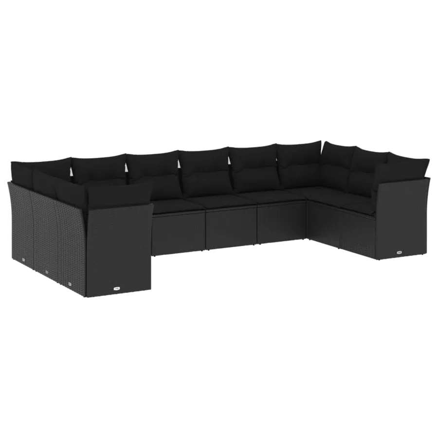 Salon de jardin 10 pcs avec coussins noir résine tressée - 2